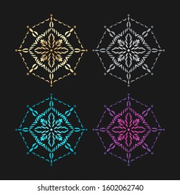 Hand draw ethnic mandala with four color gradient for decor and designs. Hand draw boho element for greeting card or businesses banner. Can be used for textile and warping paper.
