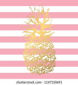 hand draw exotic pineapple on pastel pink strip background