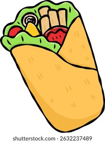 Hand Draw Fast Food Nacho Cartoon Vector Icon Illustration
