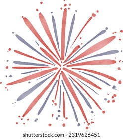Hand draw  firework explosions in USA flag watercolor  brush paint isolate on white background. Vector illustration 