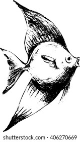 Hand draw fish in black and white style. Fish drawing. Sketch style. Vector Illustration