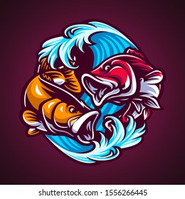 Hand draw Fish vector illustration in dark background