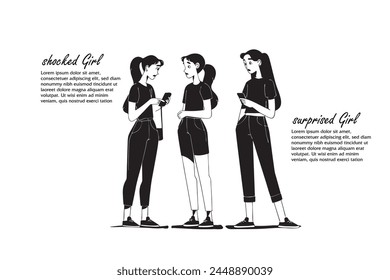 hand draw flat black and white illustration, people chat, team meeting 