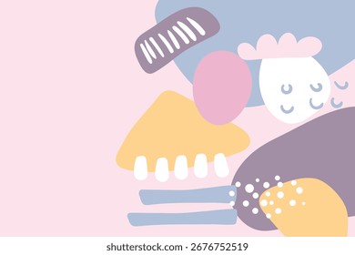 Dibuje a mano fondo pastel plano con Formas y líneas Abstractas. Telón de fondo de Doodle moderno mínimo