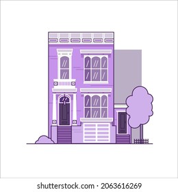 Hand draw flat vector purple house. One vectorian house icon.