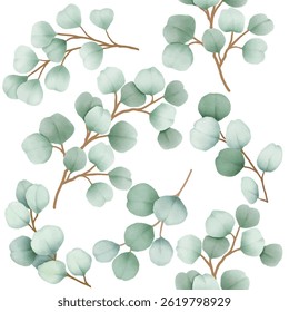 Desenho manual de eucalipto floral padrão sem costura