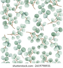 Hand draw floral eucalyptus seamless pattern