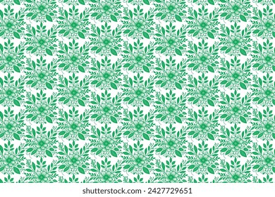 hand draw floral flower seamless pattern of green Floral leaves Spring Square style Vector Design on a white background, Curtain, carpet, wallpaper, clothing, wrapping