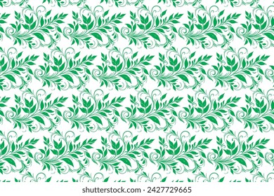 hand draw floral flower seamless pattern of green Floral leaves Spring Square style Vector Design on a white background, Curtain, carpet, wallpaper, clothing, wrapping