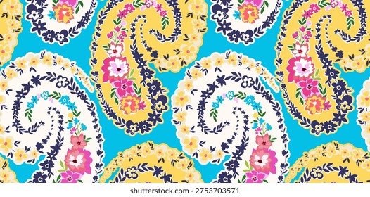 Hand draw floral paisley pattern. Seamless abstract flowers pattern design