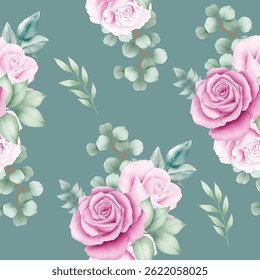 Desenho de mão rosas florais aquarela padrão sem costura 