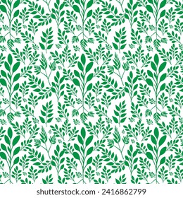hand draw floral seamless pattern of green leaves Spring Blossom Vector Design on a white background