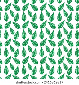 hand draw floral seamless pattern of green leaves Spring Blossom Vector Design on a white background