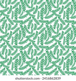 hand draw floral seamless pattern of green leaves Spring Blossom Vector Design on a white background