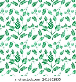 dibujo a mano patrón floral sin soldadura de hojas verdes Diseño vectorial de primavera en fondo blanco