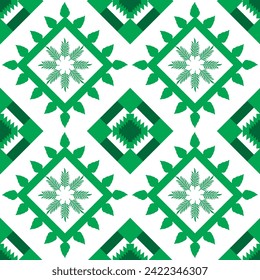 hand draw floral seamless pattern of green leaves Spring Square style Vector Design on a white background, Curtain, carpet, wallpaper, clothing, wrapping