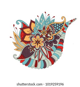 Hand draw flower design element. line art. Tattoo design with flowers, ornamental decorations. Zen doodles. 