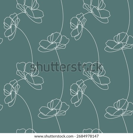 Hand draw flower seamless pattern vector. Contour illustration. Abstract outline botanical backdrop. Line continuous wallpaper, white cartoon background, fabric, textile, minimal print.