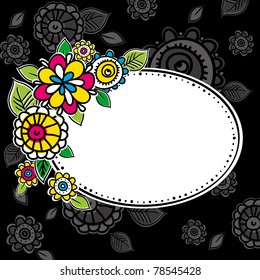 hand draw flowers combine with circle frame