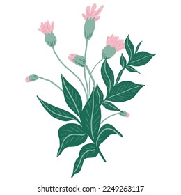 Hand draw flowers and leaf doodle elements.Floral design for greeting cards 