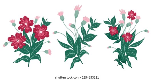 Hand draw flowers and leaf doodle elements.Floral design for greeting cards 