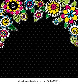 hand draw flowers on black background, vector