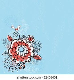 hand draw  flowers on  blue grunge background