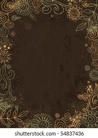 hand draw  flowers on brown background