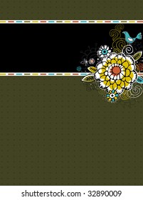 hand draw  flowers on green background