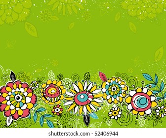 hand draw  flowers on green background