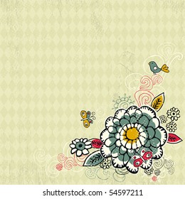 hand draw  flowers on grunge background