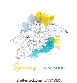 Hand draw of flowers on a watercolor background. Vector illustration.