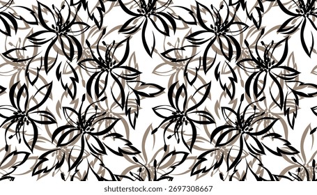 Hand draw flowers pattern. Seamless line flower pattern.