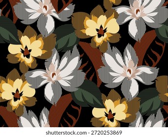 Hand draw flowers pattern. Seamless abstract pattern design in vector