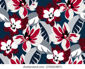 Dibuja a mano el patrón de flores. Diseño de patrón abstracto sin fisuras en Vector