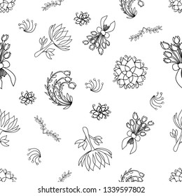 Hand draw flowers. Vector illustration, seamless pattern