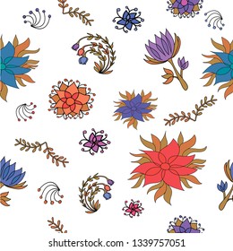 Hand draw flowers. Vector illustration, seamless pattern