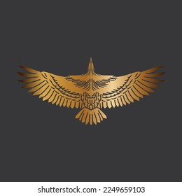 Hand Draw Flyin Eagle Golden Background Isolated Black Background