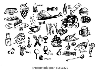 hand draw food symbols