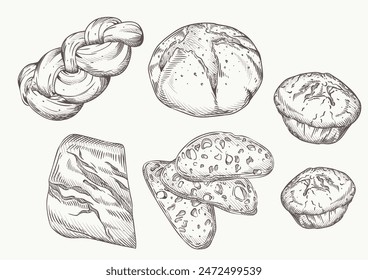 hand draw food vintage bread collection