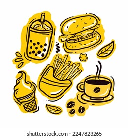 Hand Draw Foods Doodle Set Vector