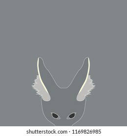 Hand draw of fox in white and black colors on gray background
