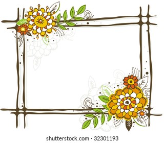 hand draw frame with flowers on white  background