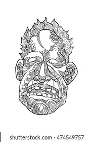 Hand draw of Frankenstein head in Zentangle style