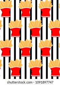 Hand draw french fries. Doodle french fries seamless pattern stripe background.Fast food seamless vector pattern.