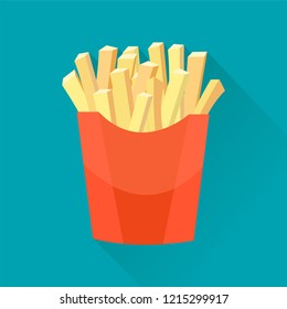 Hand draw french fries. Vector Potatoes French Fries in Red Carton Package Box Isolated on color background. Fast Food