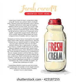Hand draw of Fresh cream bottle. Vector illustration.