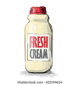 Hand draw of Fresh cream bottle. Vector illustration.