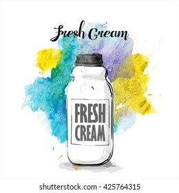 Hand draw of Fresh cream bottle. Vector illustration.