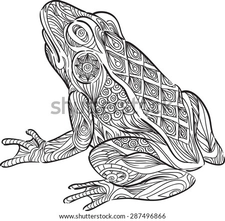 A hand draw of frog in zentangle style